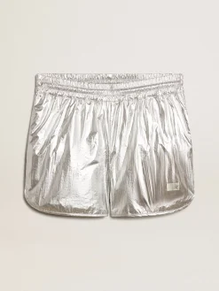 Clearance Golden Goose Short de corrida masculino de tecido prateado Cor: prateado