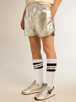 Clearance Golden Goose Short de corrida masculino de tecido prateado Cor: prateado