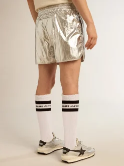 Clearance Golden Goose Short de corrida masculino de tecido prateado Cor: prateado
