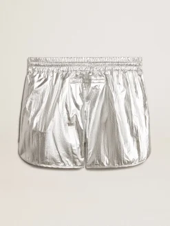 Clearance Golden Goose Short de corrida masculino de tecido prateado Cor: prateado