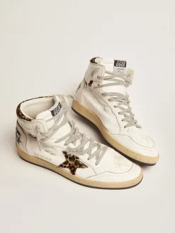 Online Golden Goose Sky-Star com assinatura na altura do tornozelo e inserções de couro cavalinho leopardo Cor: branco