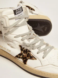 Online Golden Goose Sky-Star com assinatura na altura do tornozelo e inserções de couro cavalinho leopardo Cor: branco