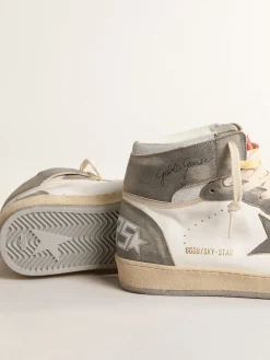Cheap Golden Goose Sky-Star de napa branca com inserções de couro cinza efeito délavé Cabedal de napa branca