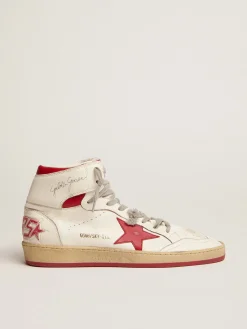 Store Golden Goose Sky-Star feminino de napa branca com estrela e talão vermelhos Cabedal de napa branca