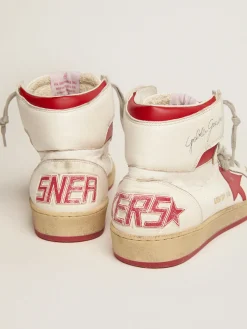 Store Golden Goose Sky-Star feminino de napa branca com estrela e talão vermelhos Cabedal de napa branca