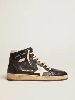Best Sale Golden Goose Sky-Star feminino de napa preta com estrela branca Cabedal de napa preta
