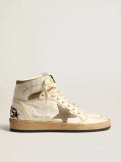 Discount Golden Goose Sky-Star Feminino de napa branca com estrela de suede havana-rosado Cabedal de napa branca de efeito amarelado