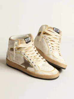 Discount Golden Goose Sky-Star Feminino de napa branca com estrela de suede havana-rosado Cabedal de napa branca de efeito amarelado