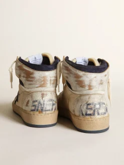 Cheap Golden Goose Sky-Star feminino de náilon cor creme e couro branco Cabedal de náilon cor creme com inserções de couro branco