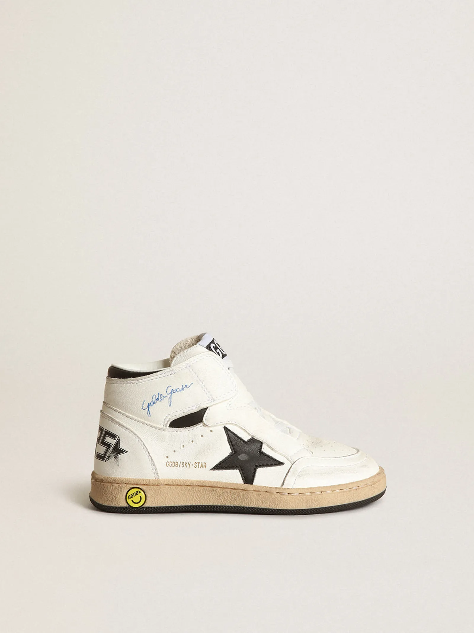 Discount Golden Goose Sky-Star Junior de napa branca com estrela de couro preto Cabedal de napa branca