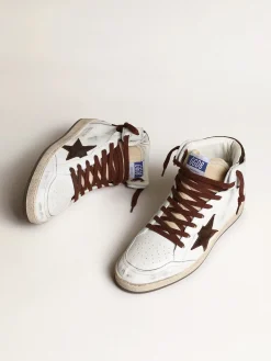 Best Sale Golden Goose Sky-Star Masculino de napa branca com estrela de suede chocolate Cabedal de napa branca