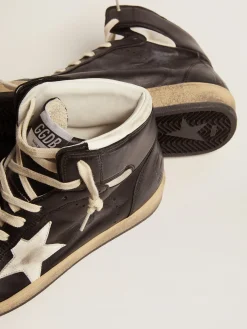 New Golden Goose Sky-Star masculino de napa preta com estrela branca Cabedal de napa preta