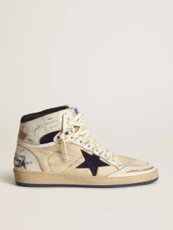 Cheap Golden Goose Sky-Star masculino de nylon e couro cor creme e estrela de suede azul Cabedal de náilon cor creme com inserções de couro branco