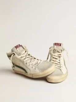 Clearance Golden Goose Slide de napa bege com estrela e lista de couro metálico verde Cabedal de napa bege
