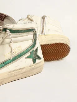 Clearance Golden Goose Slide de napa bege com estrela e lista de couro metálico verde Cabedal de napa bege