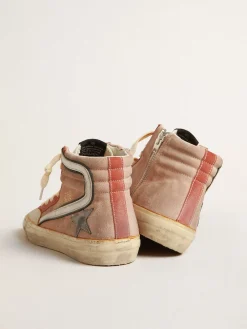 Discount Golden Goose Slide de suede rosa com estrela de couro metálico cor antracite Cabedal de suede rosa