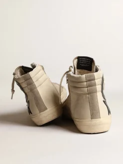 Flash Sale Golden Goose Slide de tela e náilon bege com estrela e lista de couro azul Cabedal de tela e náilon cor bege