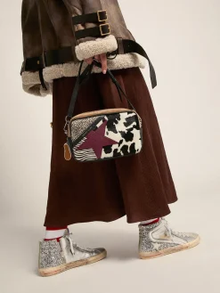 Discount Golden Goose Slide feminino com cabedal de couro metálico e glitter prateado Cor: prata