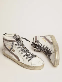 Discount Golden Goose Slide feminino com estrela de suede branco e lista de couro Cor: branco