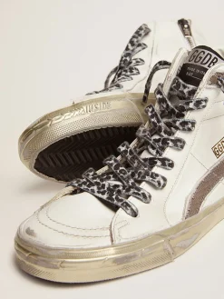 Discount Golden Goose Slide feminino com estrela de suede branco e lista de couro Cor: branco