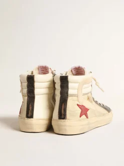 Store Golden Goose Slide LTD de náilon délavé com estrela de suede e lista bege Cabedal de náilon délavé bege