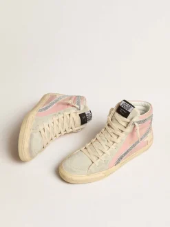 Flash Sale Golden Goose Slide LTD rosa com estrela de couro e lista de cristais Swarovski Cabedal de couro rosa