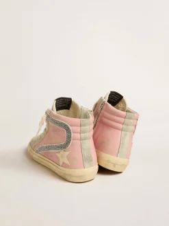 Flash Sale Golden Goose Slide LTD rosa com estrela de couro e lista de cristais Swarovski Cabedal de couro rosa