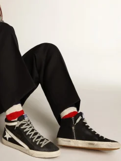 Flash Sale Golden Goose Slide masculino de denim azul-marinho com estrela e lista branca Cabedal de jeans azul-marinho