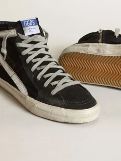 Flash Sale Golden Goose Slide masculino de denim azul-marinho com estrela e lista branca Cabedal de jeans azul-marinho
