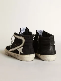 Flash Sale Golden Goose Slide masculino de denim azul-marinho com estrela e lista branca Cabedal de jeans azul-marinho