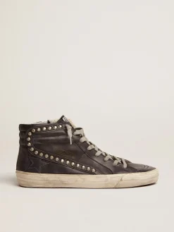 Store Golden Goose Slide masculino preto com tachas aplicadas Cabedal de couro de bezerro