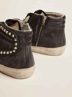 Store Golden Goose Slide masculino preto com tachas aplicadas Cabedal de couro de bezerro