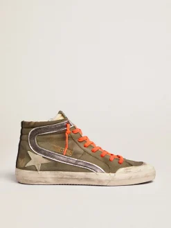 Flash Sale Golden Goose Slide Penstar de lona verde militar com estrela gelo Cabedal de lona verde militar