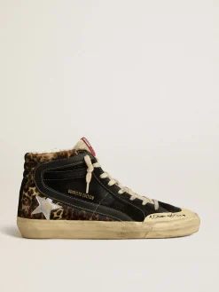 Flash Sale Golden Goose Slide Penstar LTD de cavalinho leopardo com estrela prateada e lista preta Cabedal de couro cavalinho com estampa de leopardo nos tons de bege e marrom
