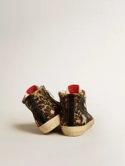 Flash Sale Golden Goose Slide Penstar LTD de cavalinho leopardo com estrela prateada e lista preta Cabedal de couro cavalinho com estampa de leopardo nos tons de bege e marrom