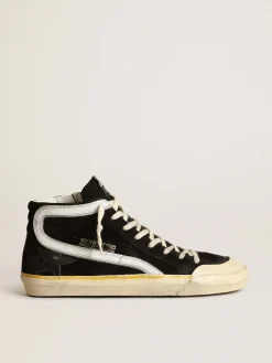 Store Golden Goose Slide Penstar masculino de suede preto com estrela e lista brancas Cabedal de suede preto