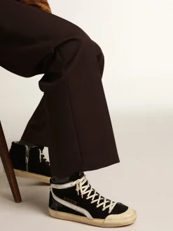Store Golden Goose Slide Penstar masculino de suede preto com estrela e lista brancas Cabedal de suede preto