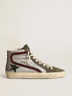 Best Sale Golden Goose Slide prateado com estrela de couro preto e lista de glitter Cabedal de suede prateado efeito metálico opaco com tons nude
