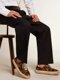Outlet Golden Goose Space-Star masculino de cavalinho animal print e forro de shearling Cabedal de couro cavalinho com estampa animal print