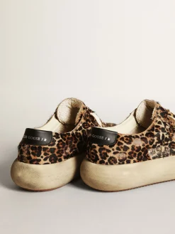 Flash Sale Golden Goose Space-Star masculino de cavalinho leopardo com estrela e talão pretos Cabedal de couro cavalinho com estampa de leopardo nas cores bege, marrom e preto