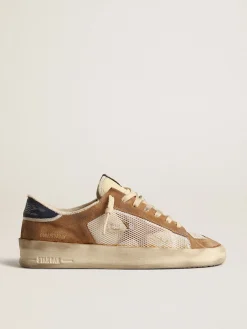 Flash Sale Golden Goose Stardan de náilon e tela bege com inserções de suede cor tabaco Cabedal de náilon desbotado e tela bege