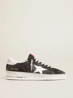 Best Golden Goose Stardan de nubuk e tela pretos com estrela e talão de couro cinza Cabedal de nubuk preto com inserções de tela preta