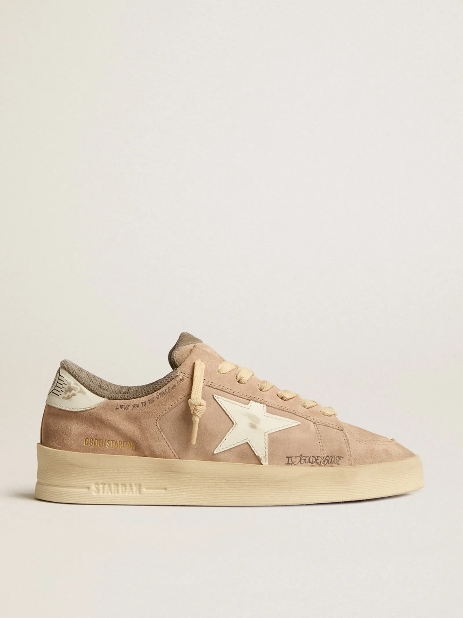 Store Golden Goose Stardan de suede rosa antigo com estrela e talão de couro branco Cabedal de suede na cor rosa antigo