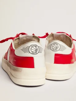 Best Golden Goose Stardan feminino de couro branco e vermelho Cabedal de couro branco e vermelho