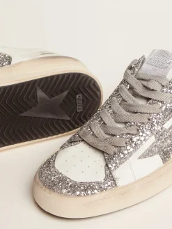 Cheap Golden Goose Stardan feminino de couro branco e glitter Cor: branco e prateada