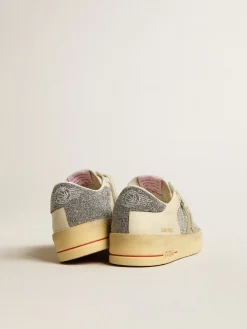 Clearance Golden Goose Stardan Feminino de suede com estrela cor de areia e inserções de cristais prateados Cabedal de suede branco sujo