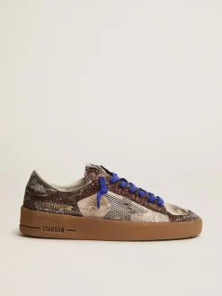 Fashion Golden Goose Stardan LAB feminino com cabedal de glitter marrom e estrela preta Cabedal de glitter marrom escuro e inserções de tela