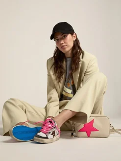Fashion Golden Goose Stardan LAB feminino com cabedal de couro e estrela de couro cavalinho leopardo Cabedal de couro cavalinho com estampa de serpente e inserções de tela
