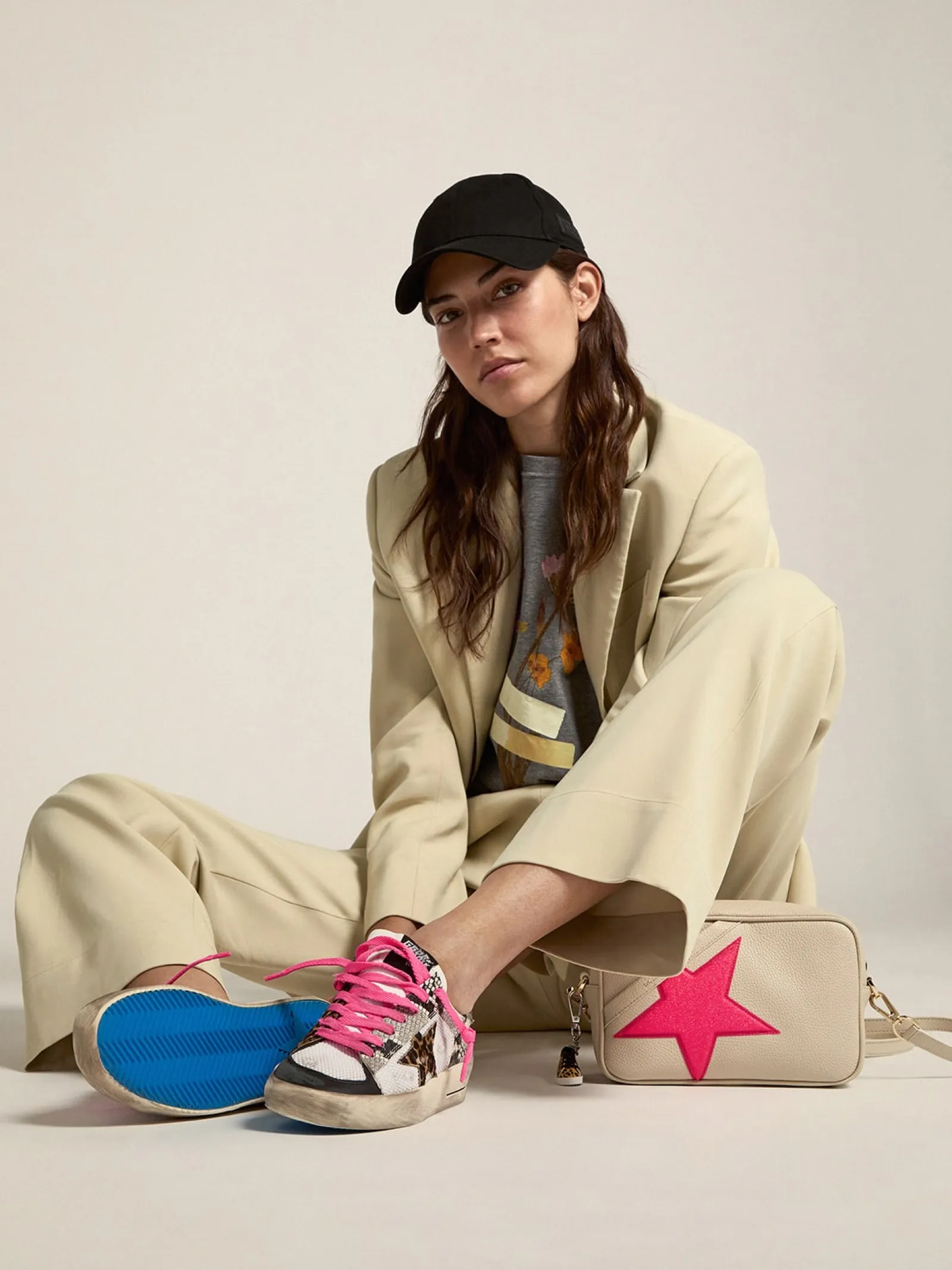 Fashion Golden Goose Stardan LAB feminino com cabedal de couro e estrela de couro cavalinho leopardo Cabedal de couro cavalinho com estampa de serpente e inserções de tela