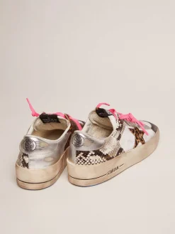 Fashion Golden Goose Stardan LAB feminino com cabedal de couro e estrela de couro cavalinho leopardo Cabedal de couro cavalinho com estampa de serpente e inserções de tela